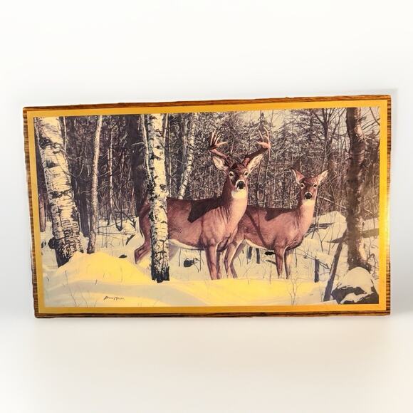 Whitetail Duo by Bruce Miller Deer Art Wooden Keepsake Box Forest Winter Scene - Picture 1 of 9